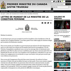 Lettre de mandat de la ministre de la Condition féminine