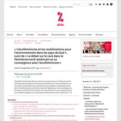 « L'écoféminisme et les mobilisations pour l'environnement dans les pays du Sud », suivi de « Le débat sur le care dans le féminisme nord-américain et sa convergence avec l'écoféminisme »