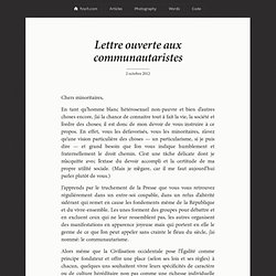 Lettre ouverte aux communautaristes