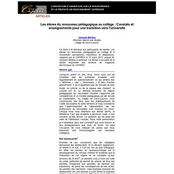 CAPRES/Les élèves du renouveau pédagogique au collège : Constats et enseignements pour une transition vers l'université