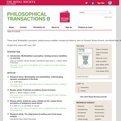 April 2012, Theme Issue 'Multistability in perception: binding sensory modalities'