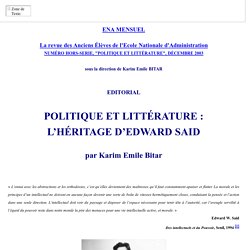 POLITIQUE ET LITTERATURE : L'HERITAGE D'EDWARD SAID, PAR KARIM EMILE BITAR