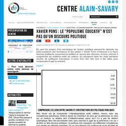 Xavier Pons : le "populisme éducatif" n'est pas qu'un discours politique