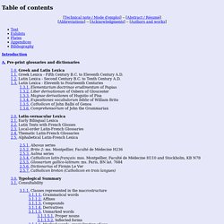 J. Shaw: The Printed Dictionary in France Before 1539: Table of contents