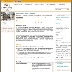 Master 2 professionnel : Médiation de la Musique