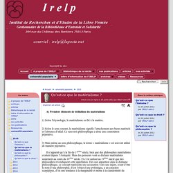 Qu'est-ce que le matérialisme ? - [I.R.E.L.P. ]