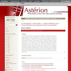 Le concept de « droit social » : Gustav Radbruch et le renouvellement de la pensée du droit sous Weimar