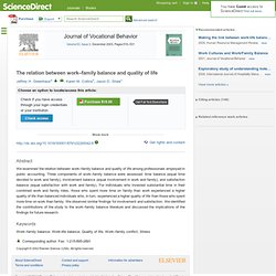 The relation between work–family balance and quality of life