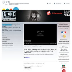 Colloque Enfants mut@nts ? Révolution numérique et variations de l’enfance Paris, Cité des Sciences. 17, 18 & 19 octobre 2013