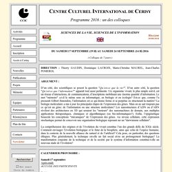 Sciences de la vie, sciences de l'information (2016)