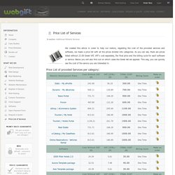 Price List of Services - Additional Website Services