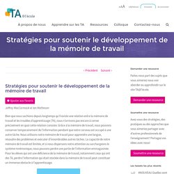 Stratégies pour soutenir le développement de la mémoire de travail