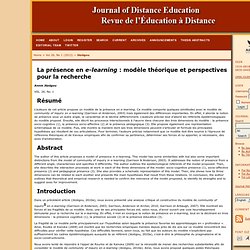 La présence en e-learning : modèle théorique et perspectives pour la recherche