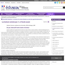 Université d'automne « La lecture et la culture littéraire au cycle des approfondissements » - La lecture comme jeu 1, à l'école aussi