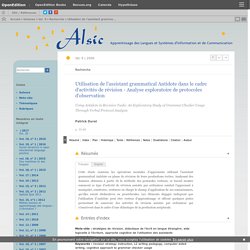 Utilisation de l'assistant grammatical Antidote dans le cadre d'activités de révision - Analyse exploratoire de protocoles d'observation